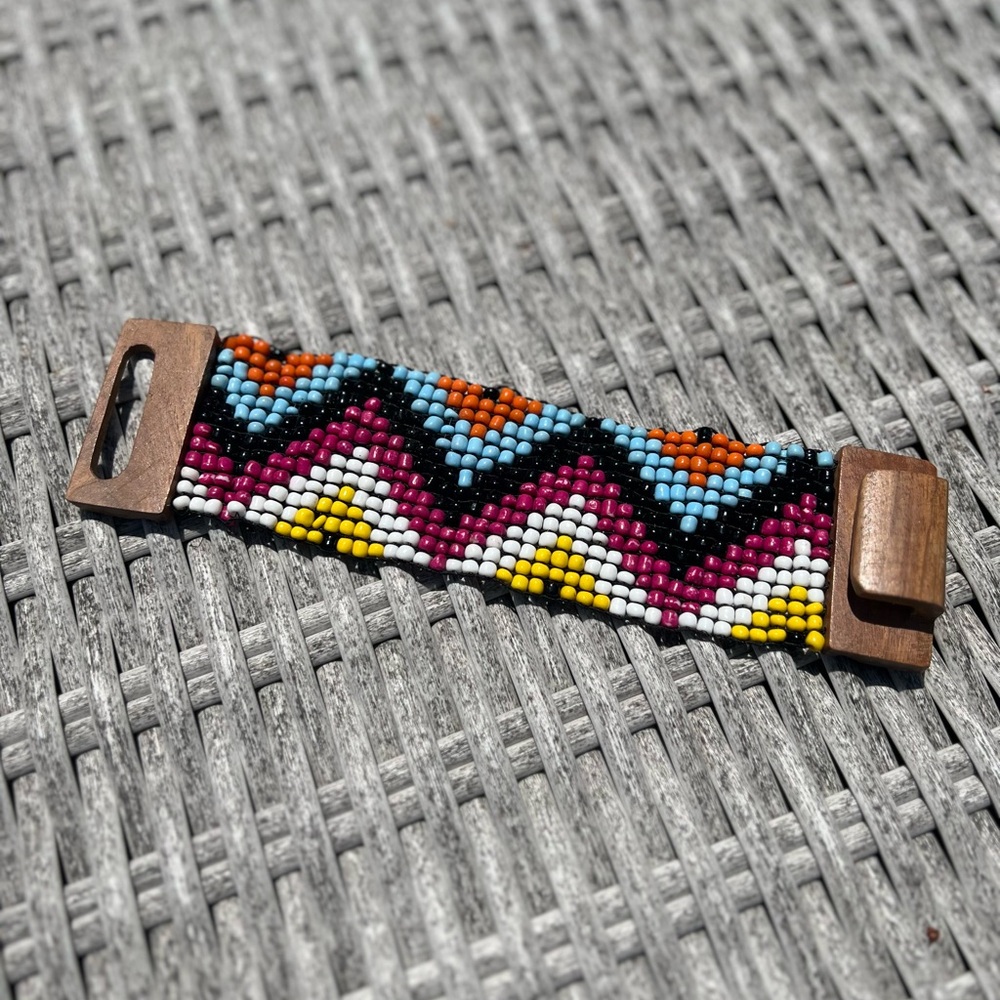 Gorgeous Tribal Beaded Bracelet Wood Clasp